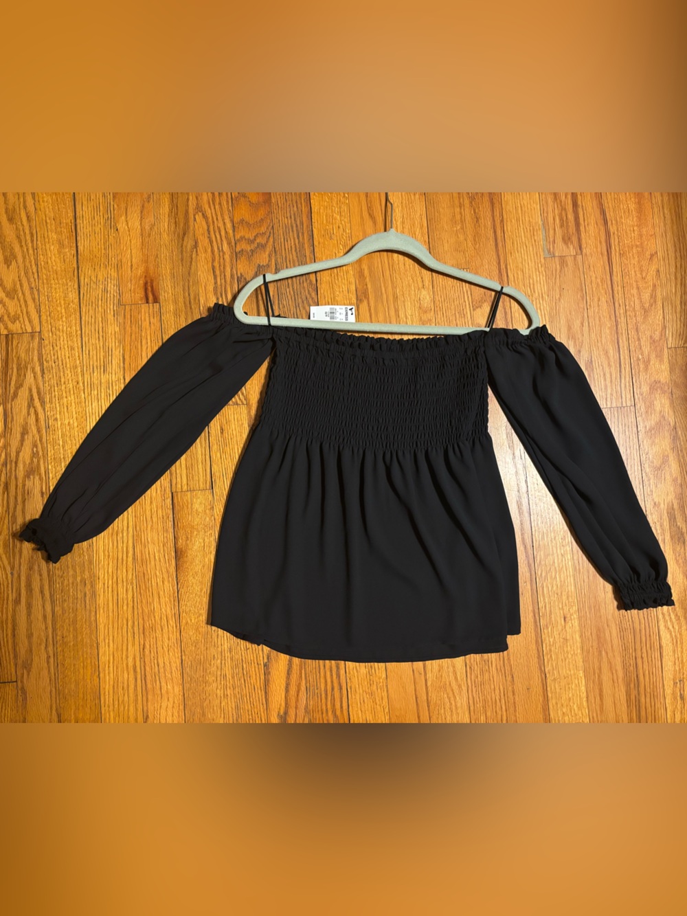 Express Black Smocked Off-Shoulder Blouse